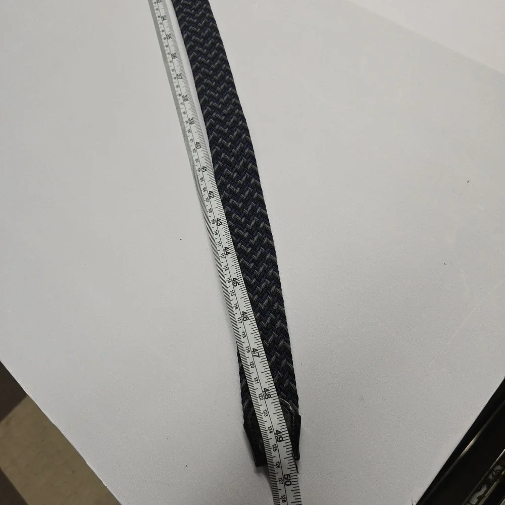 Mens Braided Stretch Belt‎ Navy Blue Grey Woven Elastic Leather Trim L XL 50in
